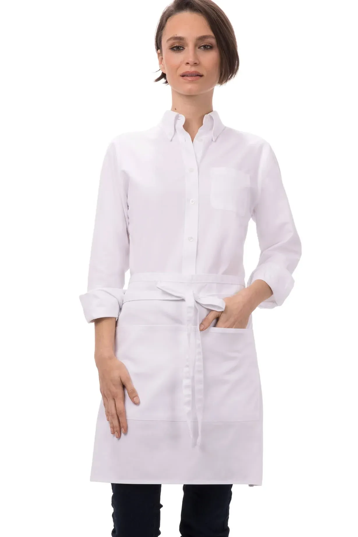 Chef Works Half Bistro Apron, White 19-inch Length by 30-Inch Width