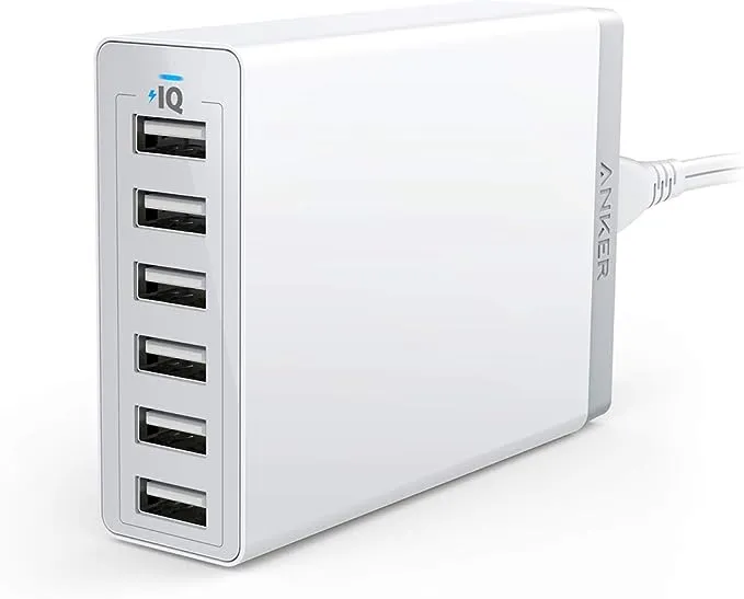 Anker 60W 6-Port USB Wall Charger, PowerPort 6 for iPhone XS / XS Max / XR / X / 8 / 7 / 6 / Plus, iPad Pro / Air 2 / mini/ iPod, Galaxy S7 / S6 / Edge / Plus, Note 5 / 4, LG, Nexus, HTC and More