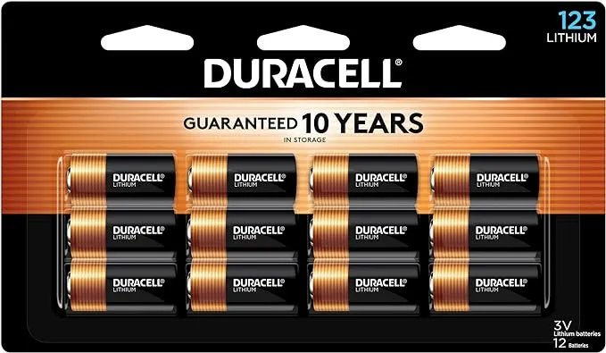 Duracell CR123A 3V Lithium Battery, 4 Count Pack, 123 3 Volt High Power Lithium Battery, Long-Lasting for Home Safety and Security Devices, High-Intensity Flashlights, and Home Automation