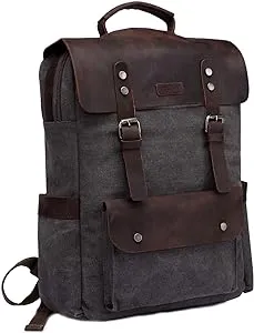 VASCHY Leather Laptop Backpack, Casual Canvas Campus Rucksack with 15.6 inch Laptop Compartment