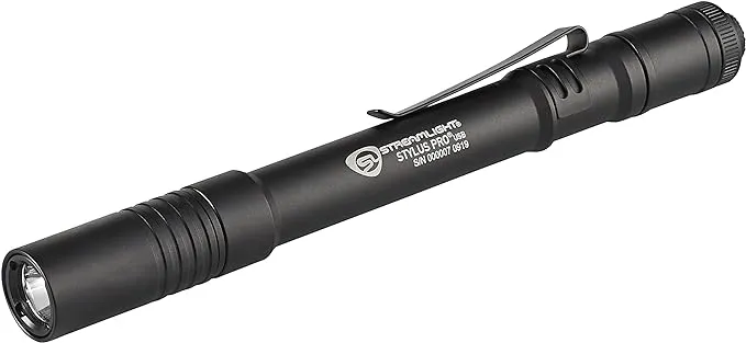 Streamlight 66133 Stylus Pro USB 350-Lumen Rechargeable LED Penlight with 120-Volt AC Charge Cord & Nylon Holster, Black