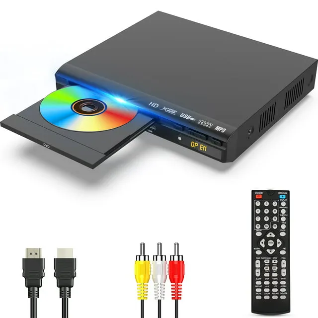 WONNIE HD DVD Player for TV, CD Players for Home with HD/AV/Coaxial Output &USB Input, Built in PAL/NTSC System, HDMI/AV Cable and Full Function Remote Control Included