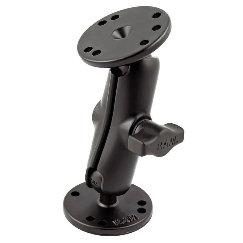 RAM Mount 1" Diameter Ball Mount w/Long Double Socket Arm & 2/2.5" Round Bases - AMPS Hole Pattern (7-5/16" Length) RAM-B-101U-C