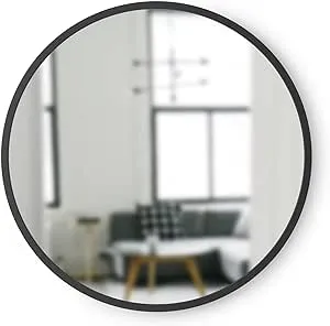 Umbra Hub Round Wall Mirror with Rubber Frame, Modern Decor for Entryways, Washrooms, Living Rooms and More, 24-Inch, Black