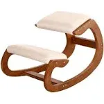 Predawn Ergonomic Kneeling Chair,Rocking Knee Chair Upright Posture Chair for Home Office Meditation Wooden & Linen Cushion-Office Chair for Back Neck Pain Relief & Improving Posture (Pecan)