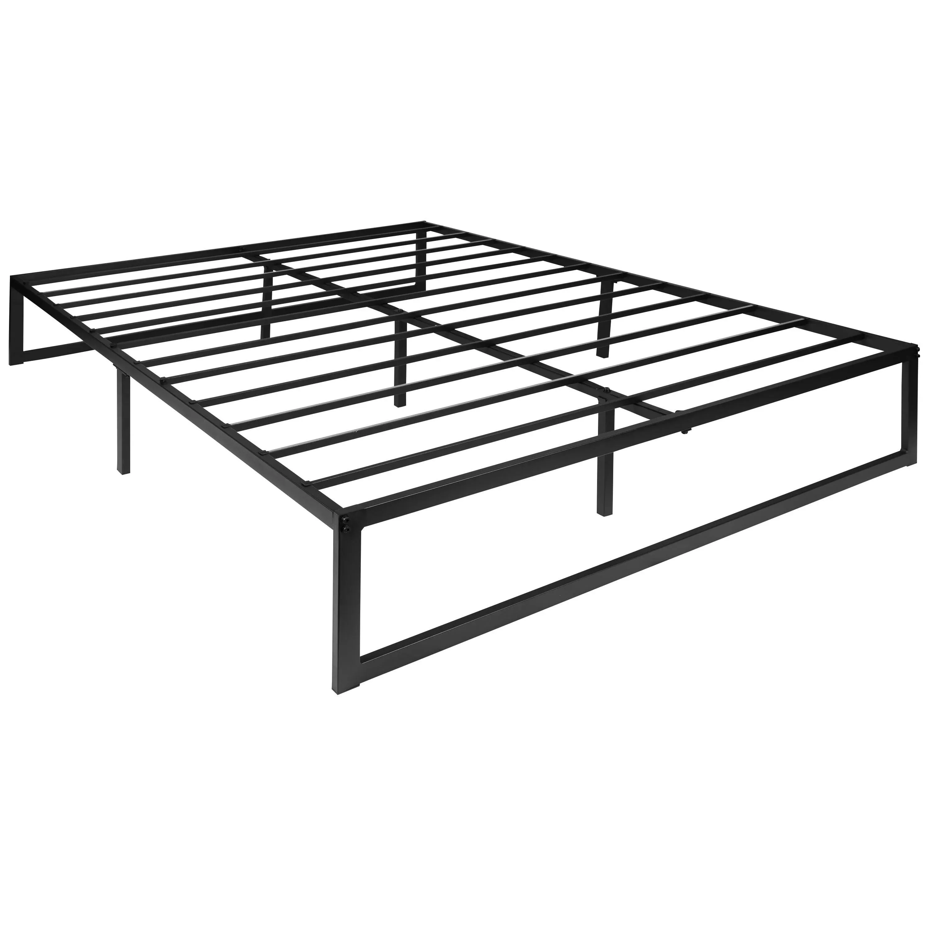 Flash Furniture Bentley 14" Metal Platform Bed Frame - Black Frame/Steel Slats - 12.5" Underbed Storage - No Box Spring Needed - Quick Lock Functionality-Queen