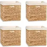 12" Foldable Hyacinth Storage Basket with Iron Wire Frame and Removable Liner By Trademark Innovations (Set of 4)