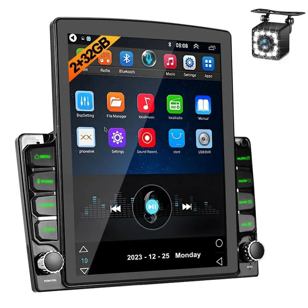 Android 2G+32G Double Din Car Radio, 9.7&#039;&#039; 2.5D Tempered Glass Mirror Super L...