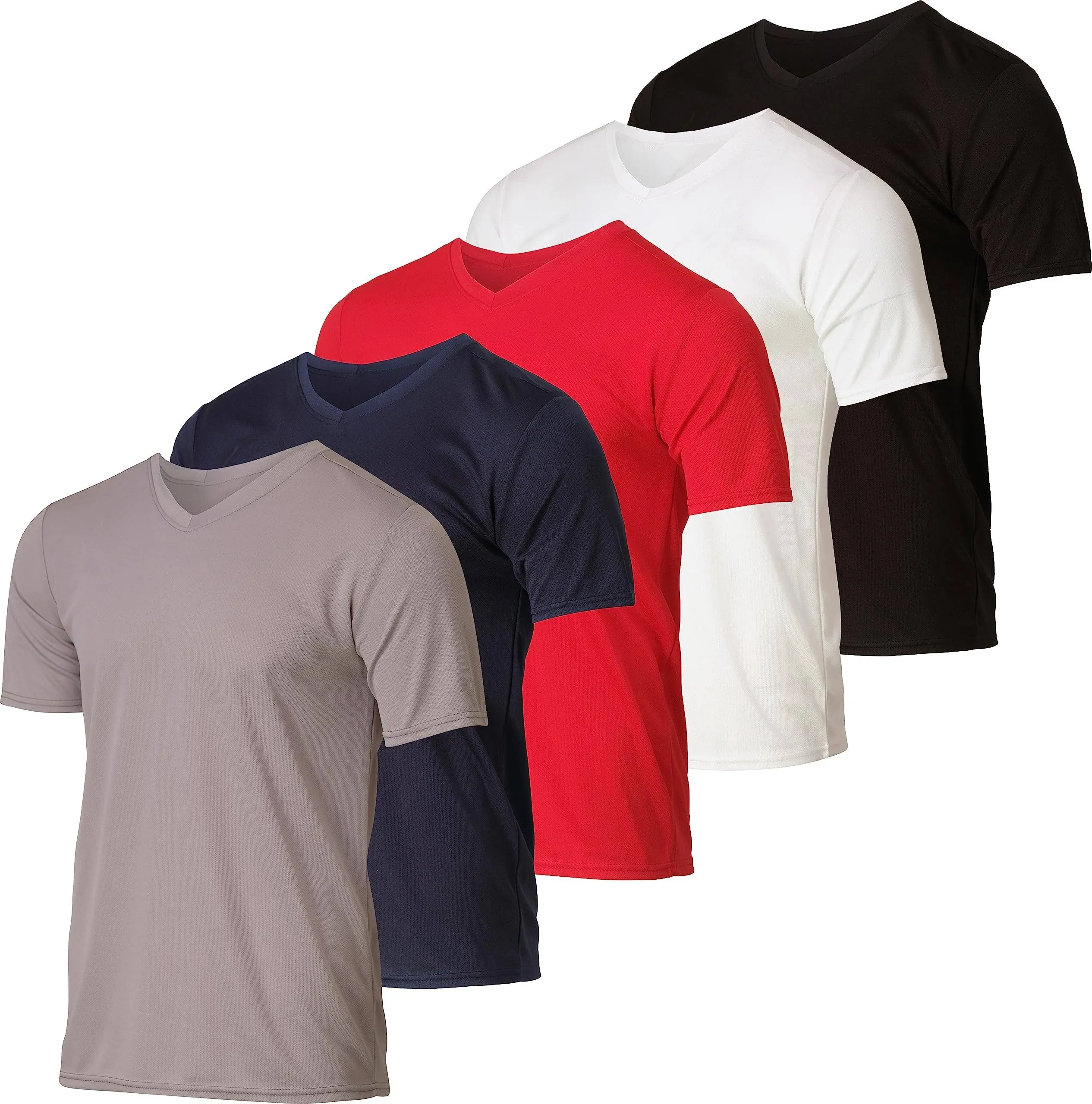 Real Essentials 5 Pack: Men’s V Neck Mesh Active T-Shirt Essentials Performance ...