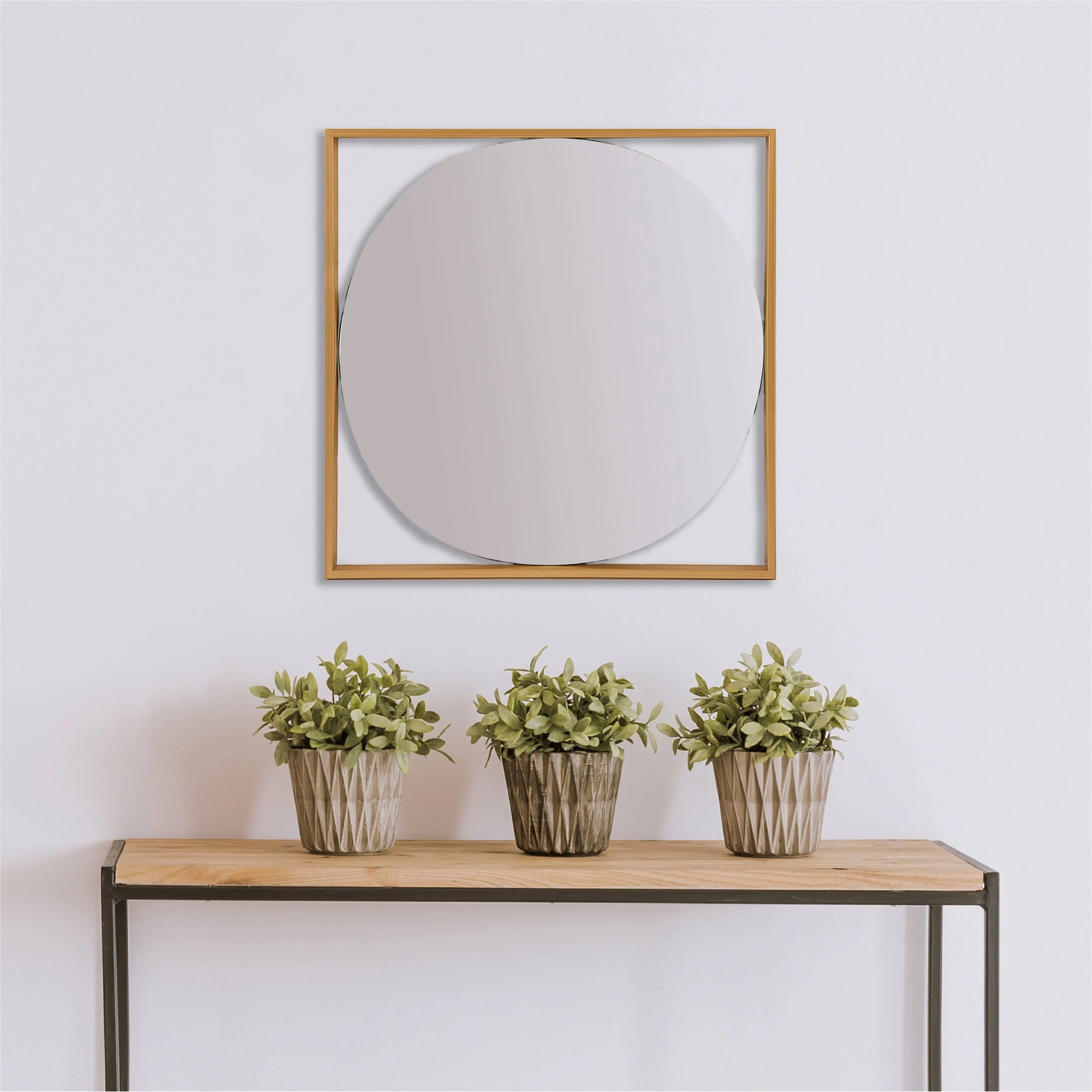 Square Metal Floating Wall Mirror, Gold Finish