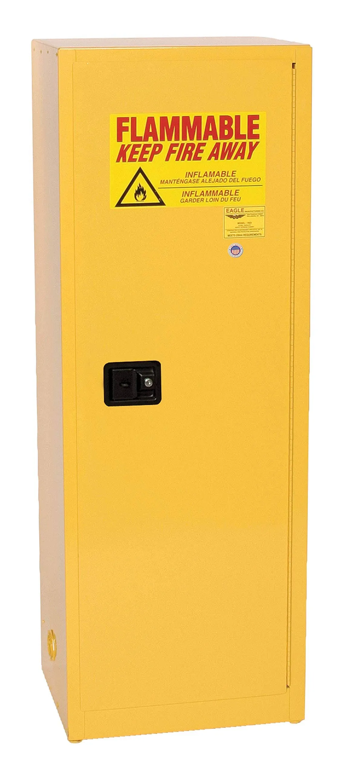 EAGLE 24 Gallon, 3 Shelves, 1 Door, Manual Close, Flammable Liquid Cabinet, Space Saver, Yellow - 1923X