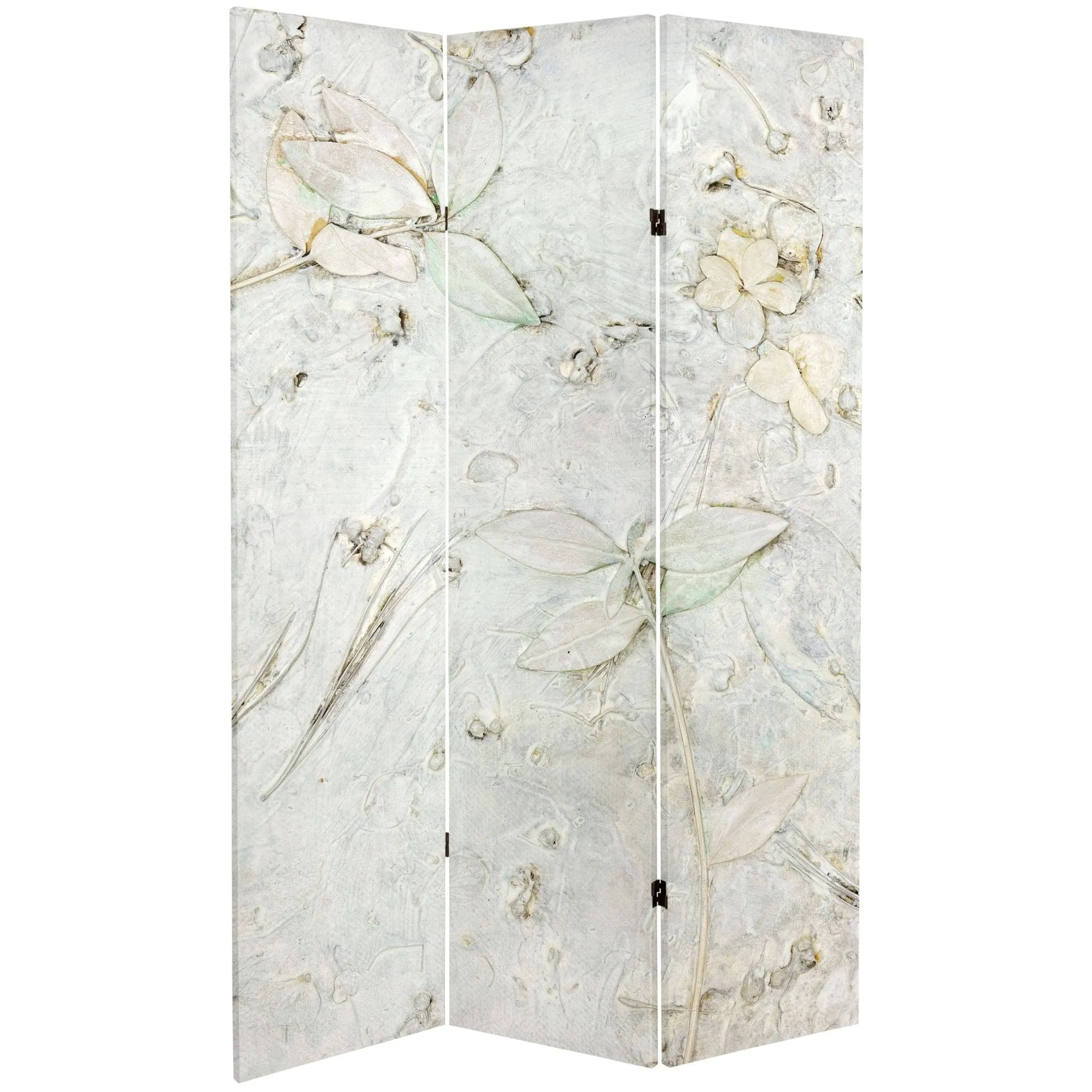 Oriental Furniture 6 ft. Tall Double Sided Ivory Flowers Canvas Room Divider