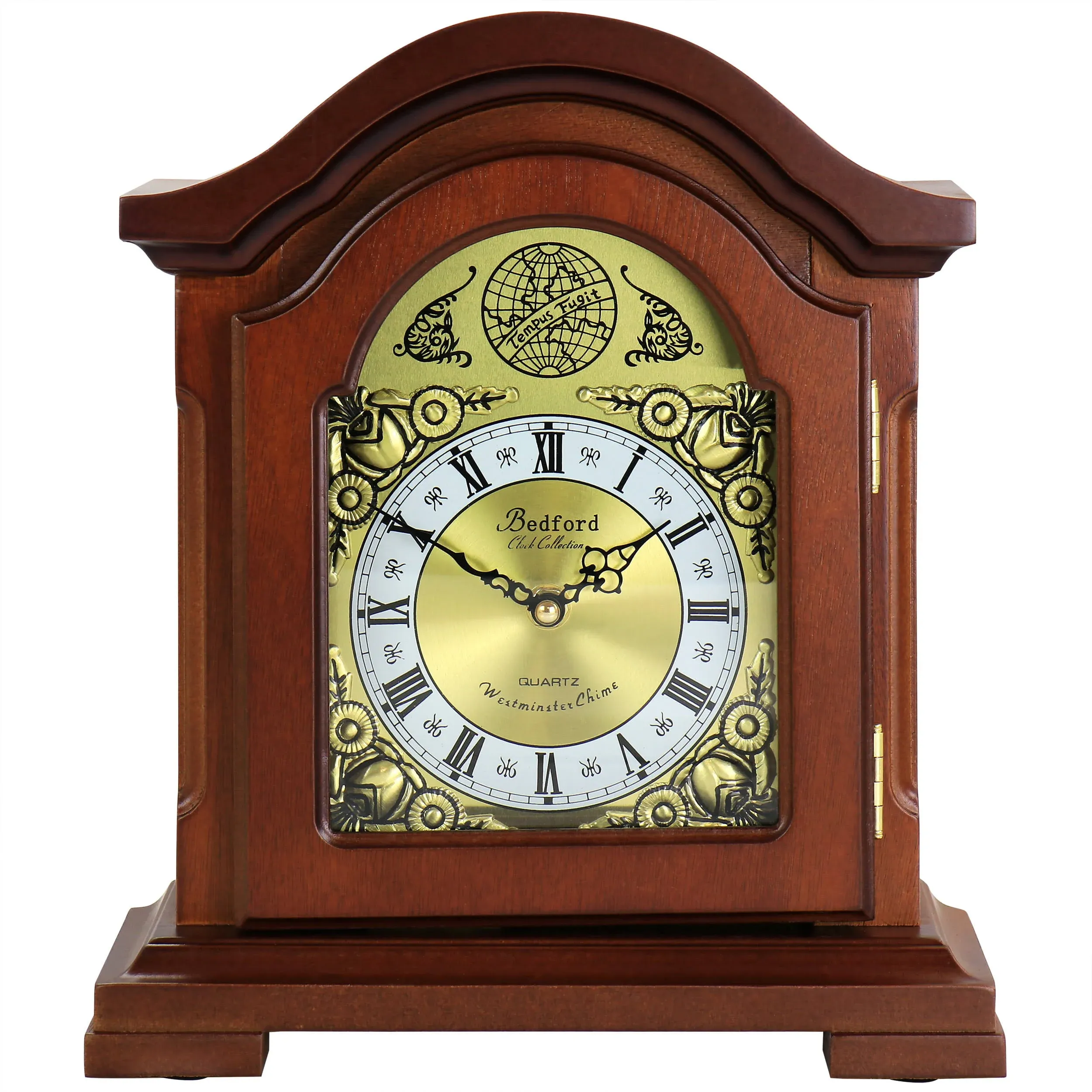 Bedford Clock Collection Mahogany Mantel Clock with Chimes