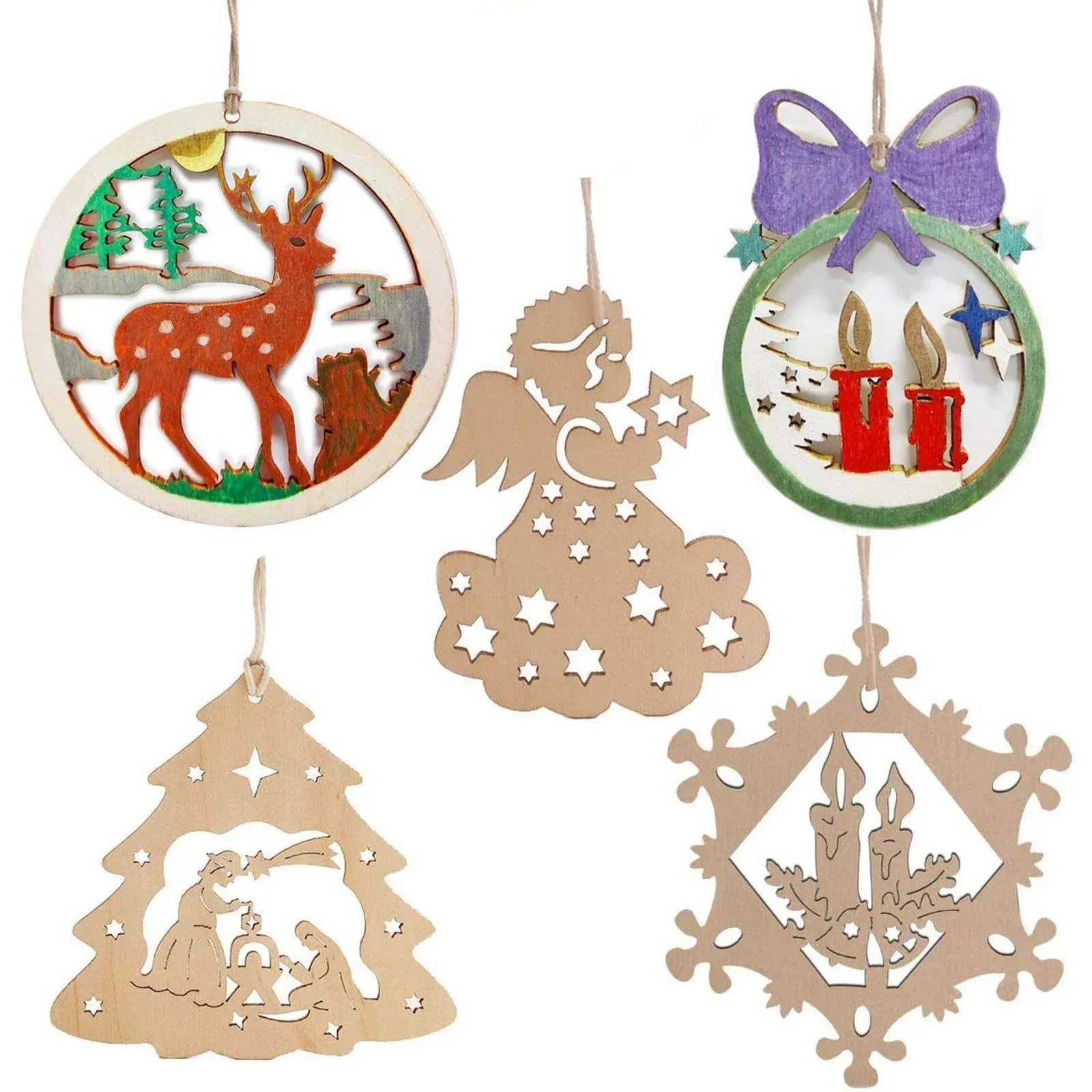 Wood Christmas Ornaments 50 Pcs. Christmas Tree Decor Kits , Use 3.1-3.9 Inch Wood Slices Christmas Ornaments to Hang on the Tree