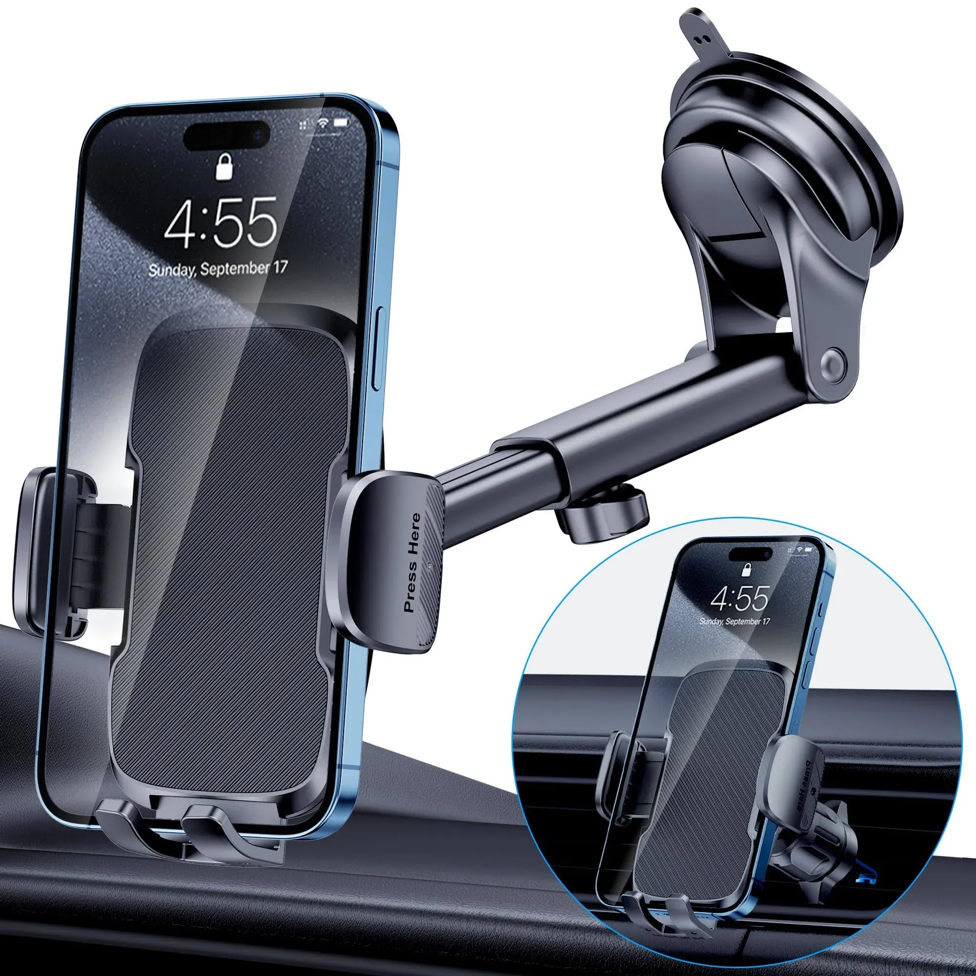 BIVGAZA Car Phone Holder Mount, Enhanced Adhesion Base 3 in 1 Universal Car Ph