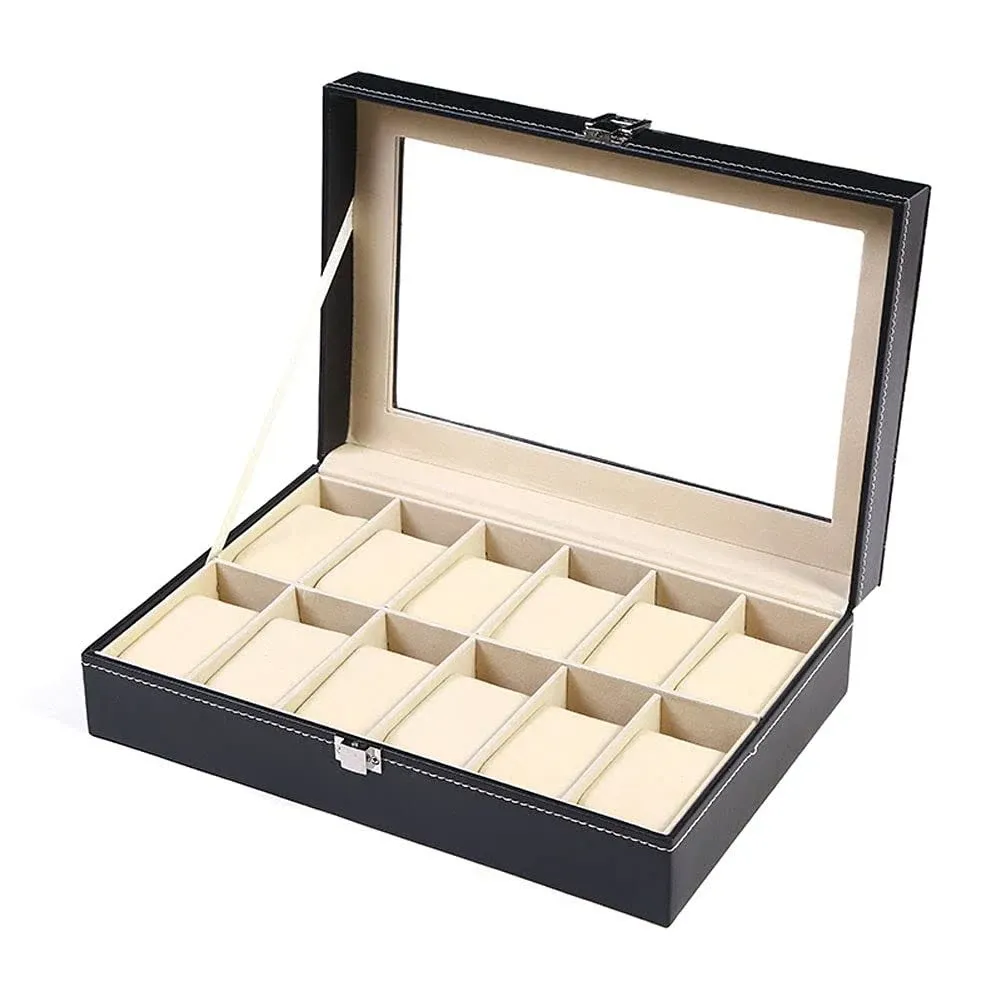 Watch Box Display Case Jewelry Organizer with Glass Top