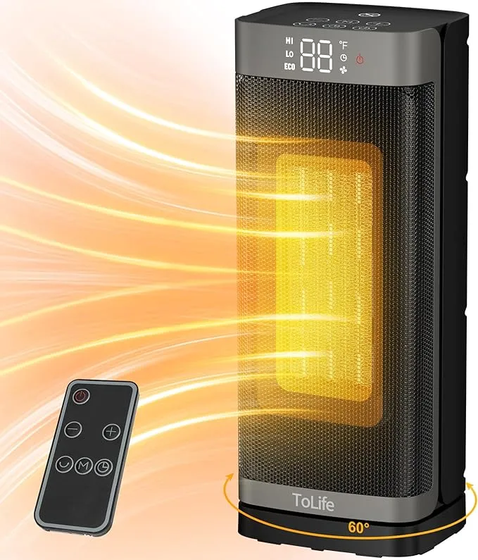 Space Heater for Indoor Use, 1500W Fast Heating with Thermostat, 60°Oscillating