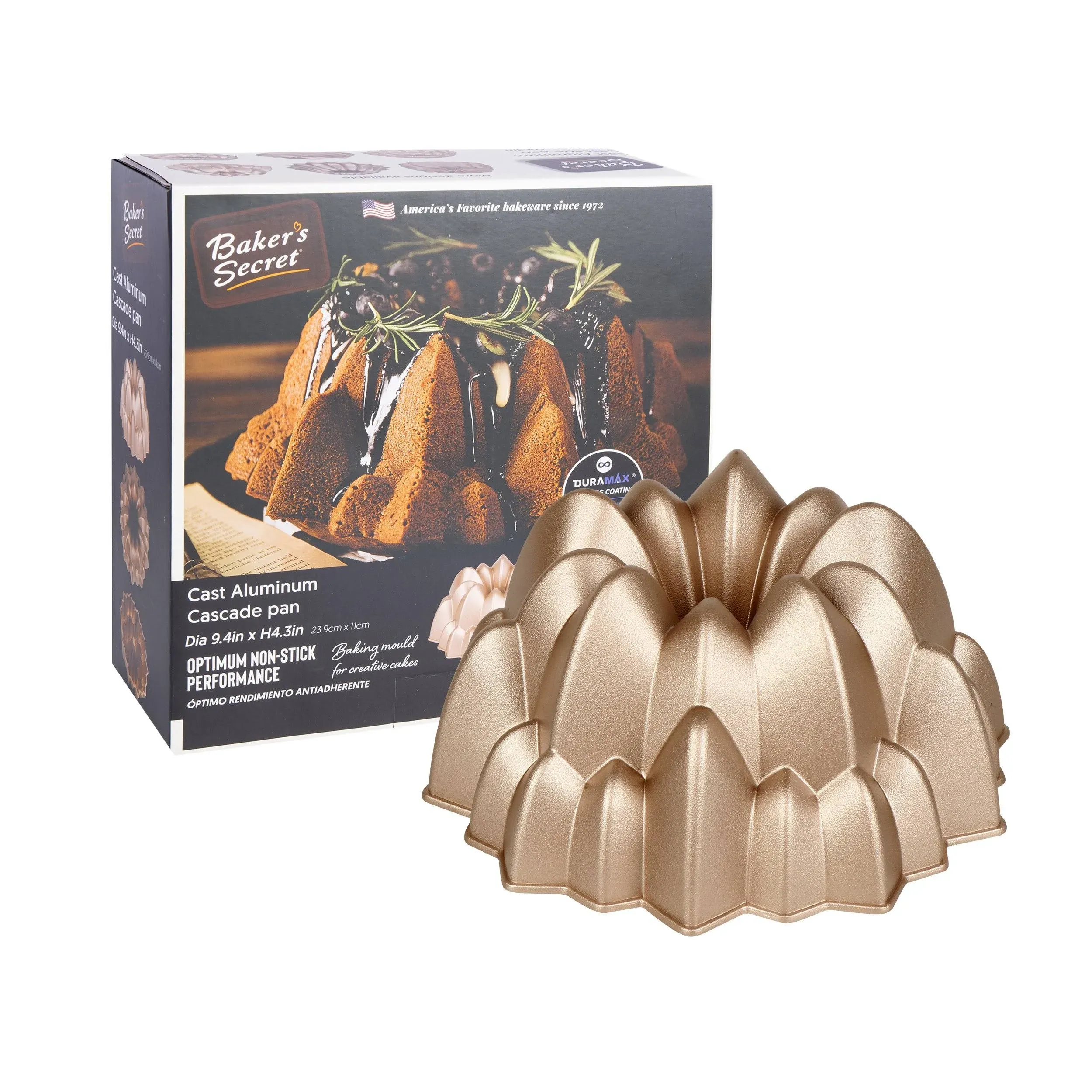 Baker's Secret Fluted Cake Pan, Cake Pans, Novelty Cake Pan, Die Cast Aluminum Cake Pans, 2 Layers Non-stick Coating, Novelty Cake Pan - The Cast Aluminum Collection (Cascade)