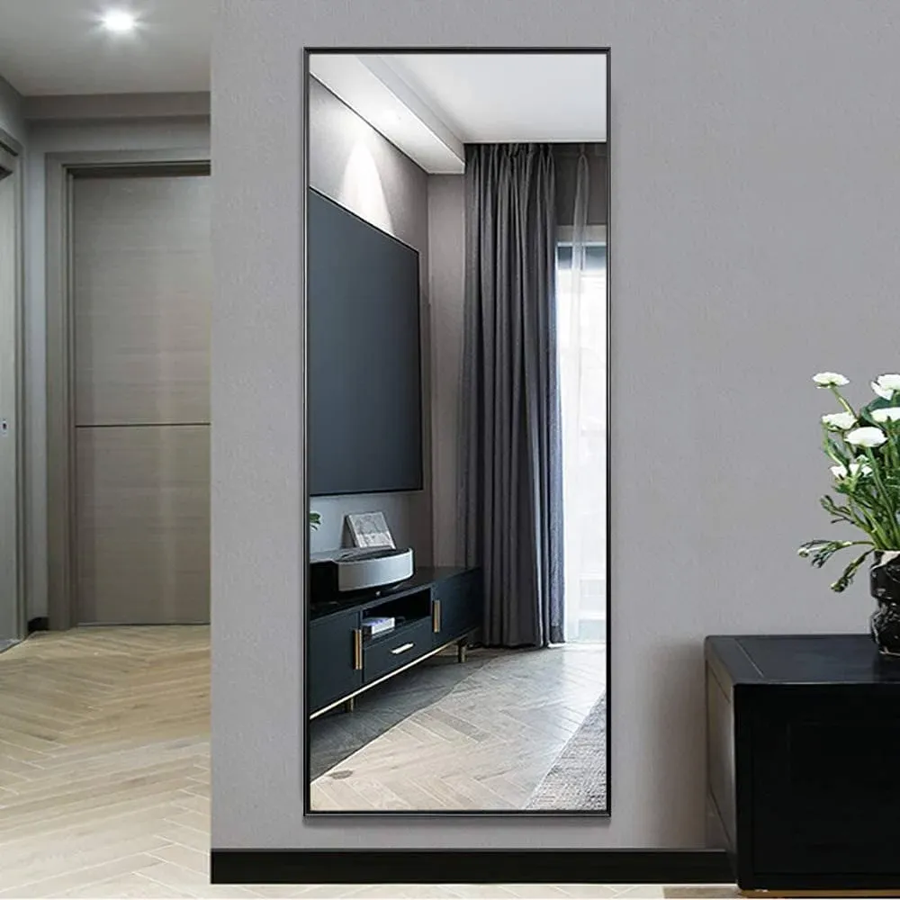 NeuType Full Length Mirror Standing Hanging or Leaning Against Wall, Large, Rectangle, Bedroom Wall-Mounted / Floor Dressing Mirror, Aluminum Alloy Thin Frame, Black, 65"x22"