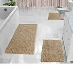 Yimobra Bathroom Rugs Sets 3 Piece, Fluffy Plush Chenille Baht Room Mats Sets with Toilet Rug U Shaped, Soft Shaggy Absorbent No