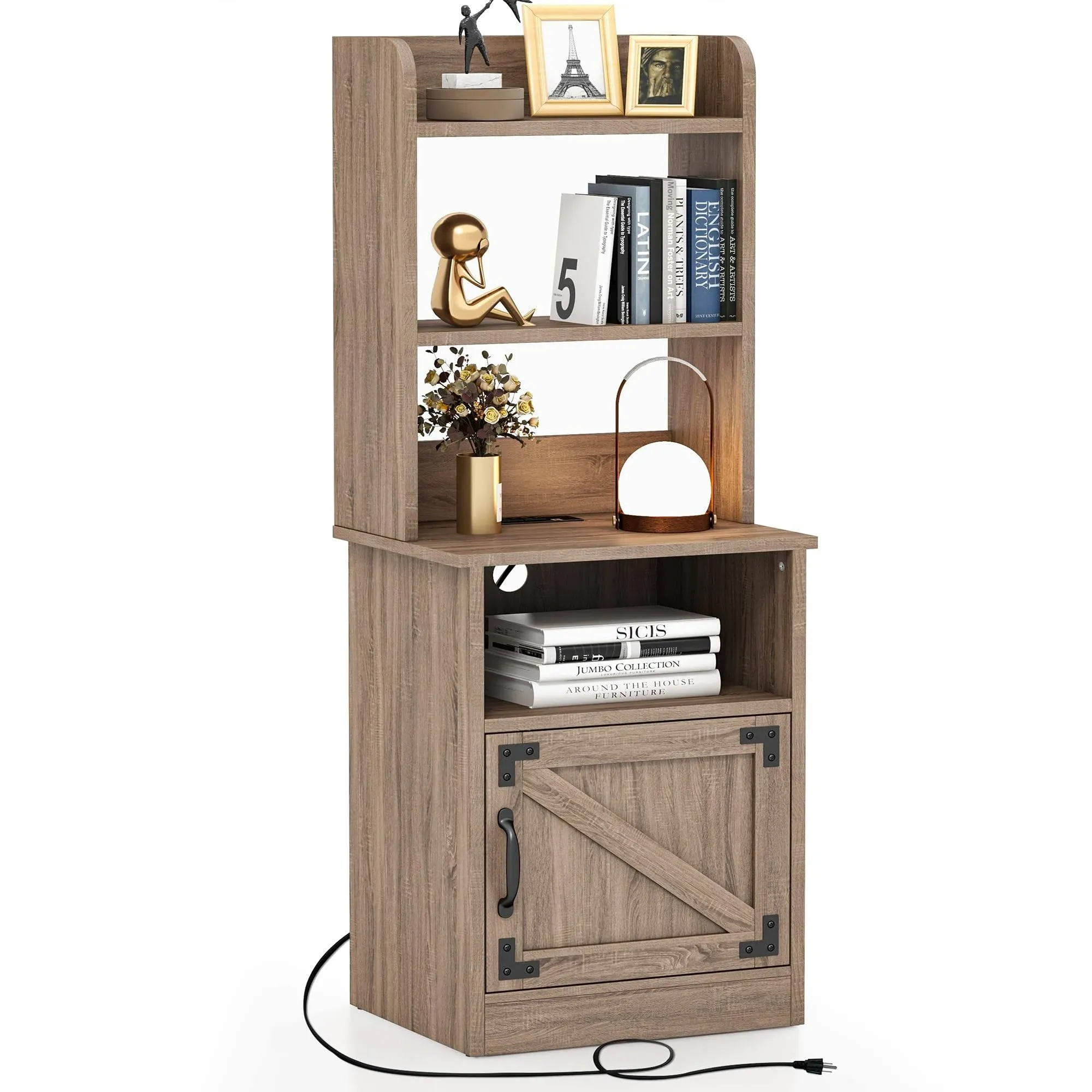 Tolead 47 inch Nightstand with Bookshelf with Charging Station