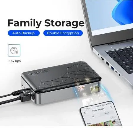 Orico Networkable Hard Drive Enclosure for 2.5" SATA HDD/SSD, Family Storage Space and Private Cloud, APP-Connect & VPN Global Access, Smart Backup, Magnetic Lid Connection, CD2510(diskless)