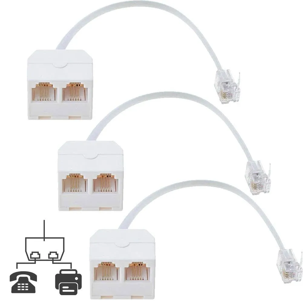 RFAdapter Telephone Splitter, 3-Pack Rj11 Male to Female Two Way Phone Line ...