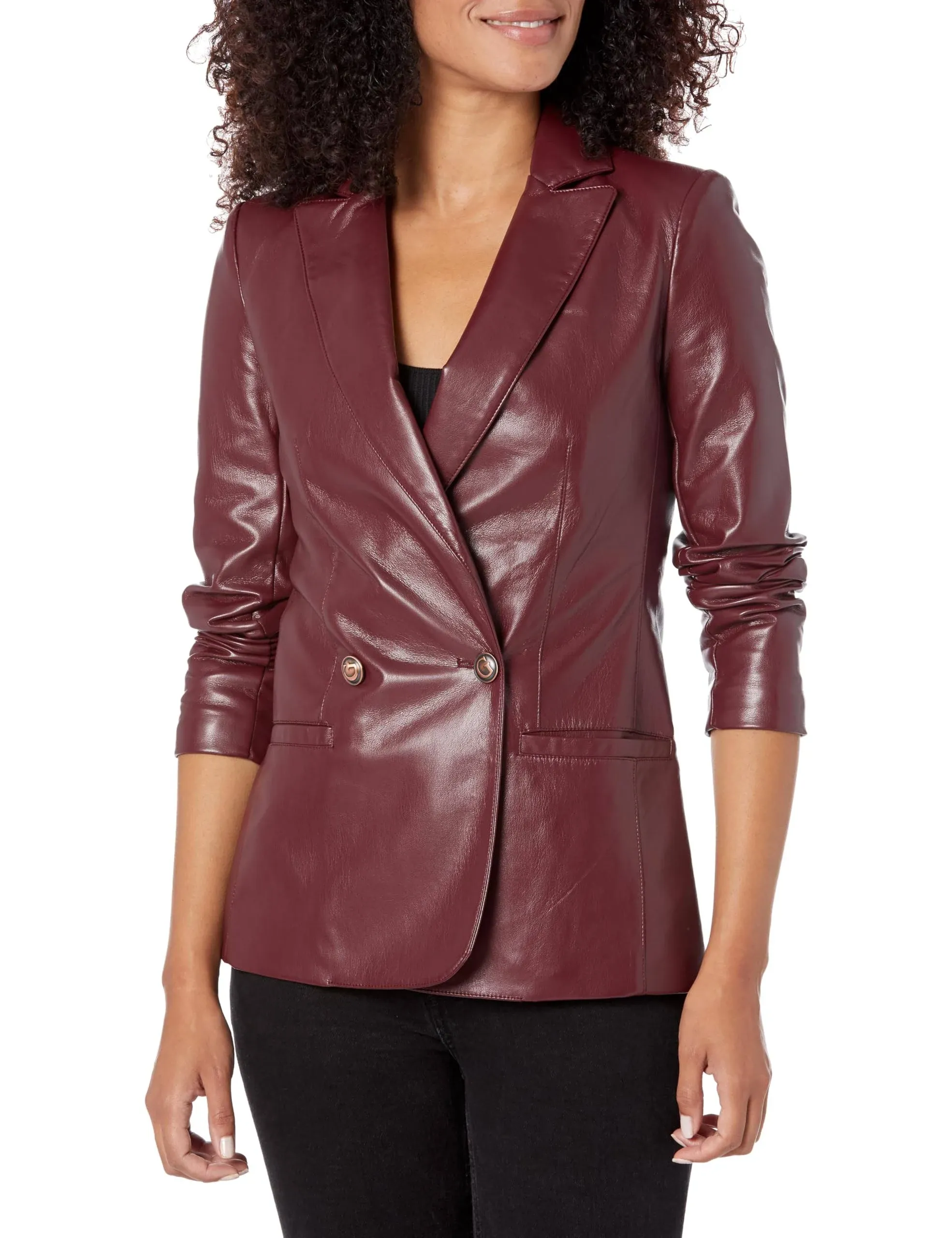 Guess New Emelie Faux Leather Blazer Mystic Wine Multi