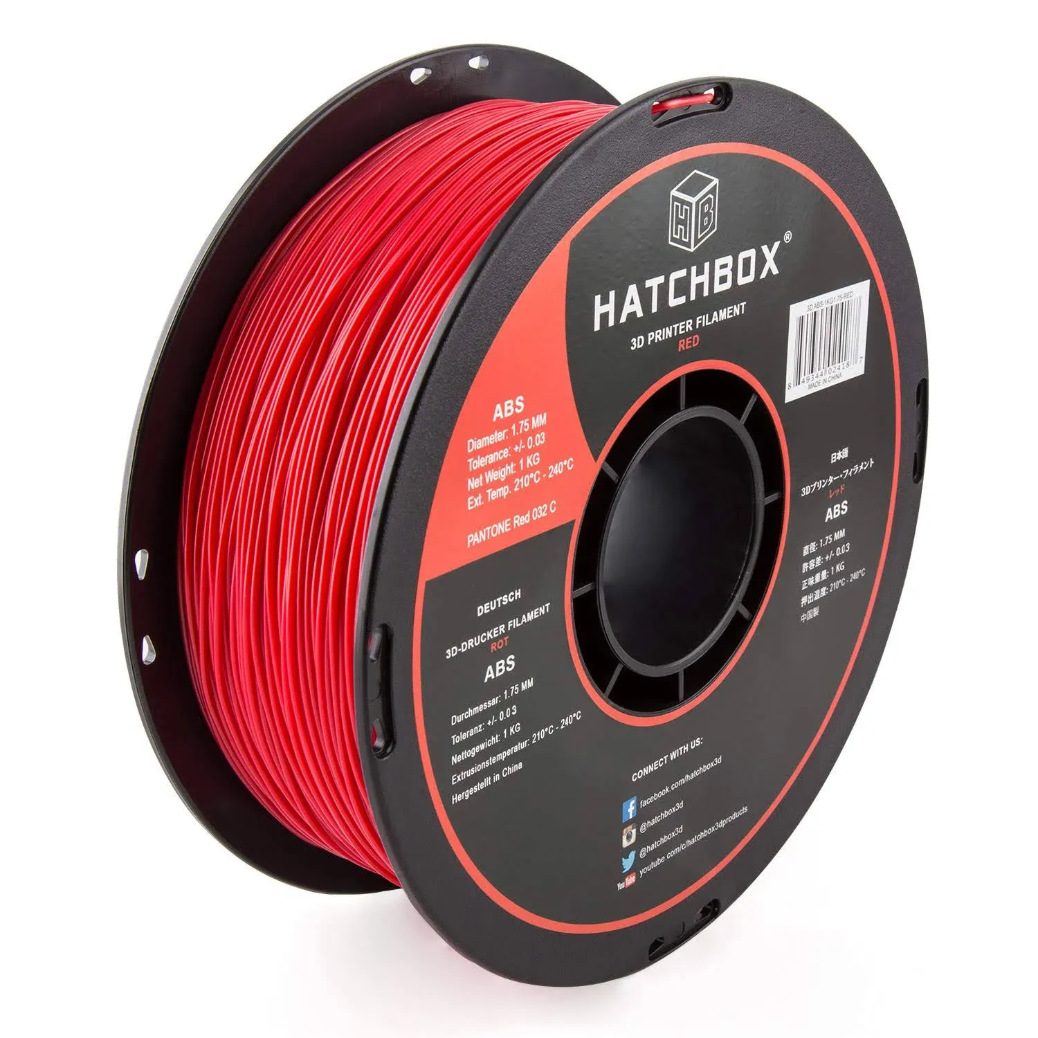 Hatchbox ABS 1.75 mm 3D Printer Filament in Red, 1kg Spool