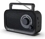 AM FM Radio with Best Reception, Bluetooth Speaker Portable Radio, DSP Plug in Wall Radio Battery Operated or AC Power with Headphone Jack, Large Tuning Knob for Home Kitchen Outdoor, Black