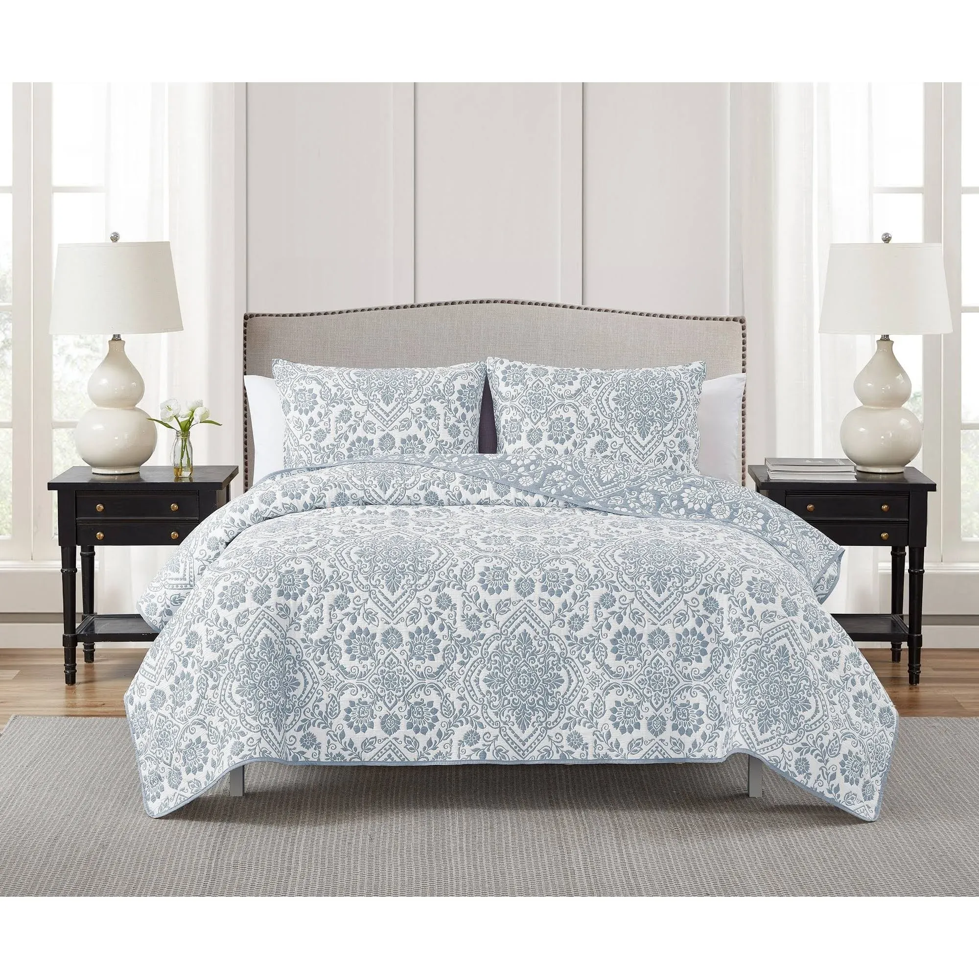 Annabella Floral Rose Blush Soft Matelasse Jacquard Quilt Set - King