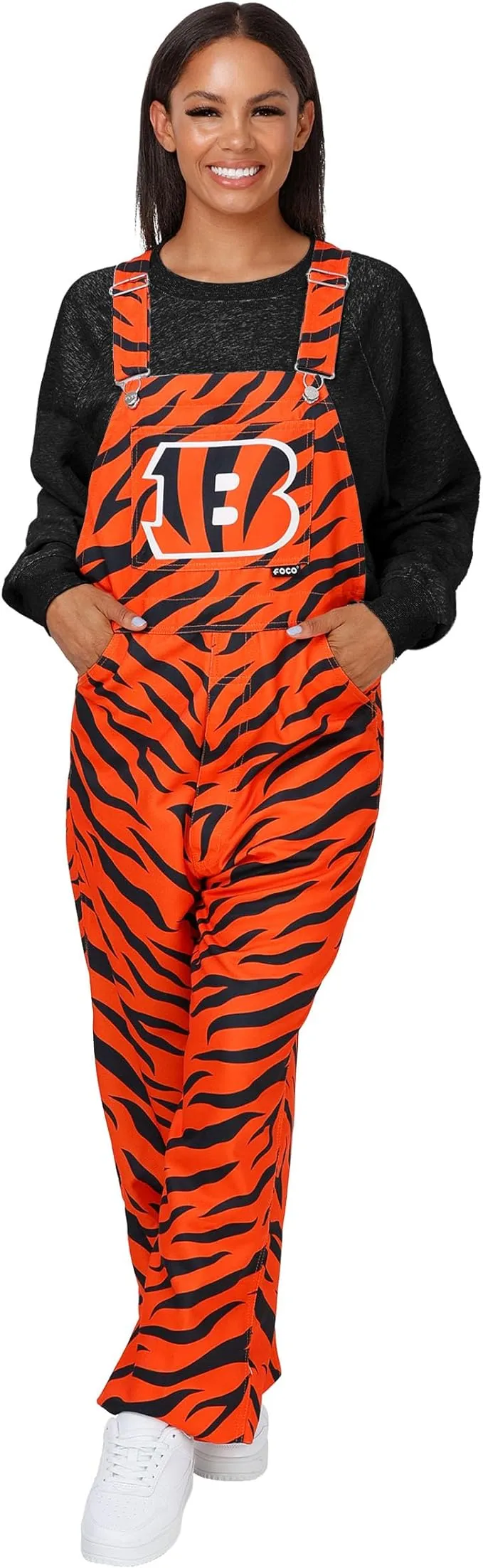 FOCO Cincinnati Bengals NFL Womens Tiger Stripe Thematic Bib Overalls