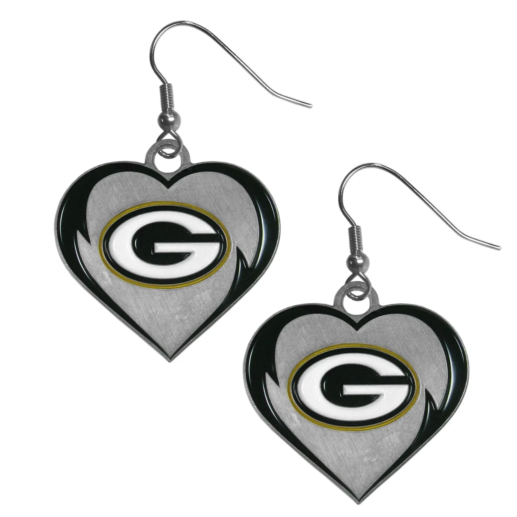 Green Bay Packers Heart Dangle Earrings - Siskiyou Buckle FERH115