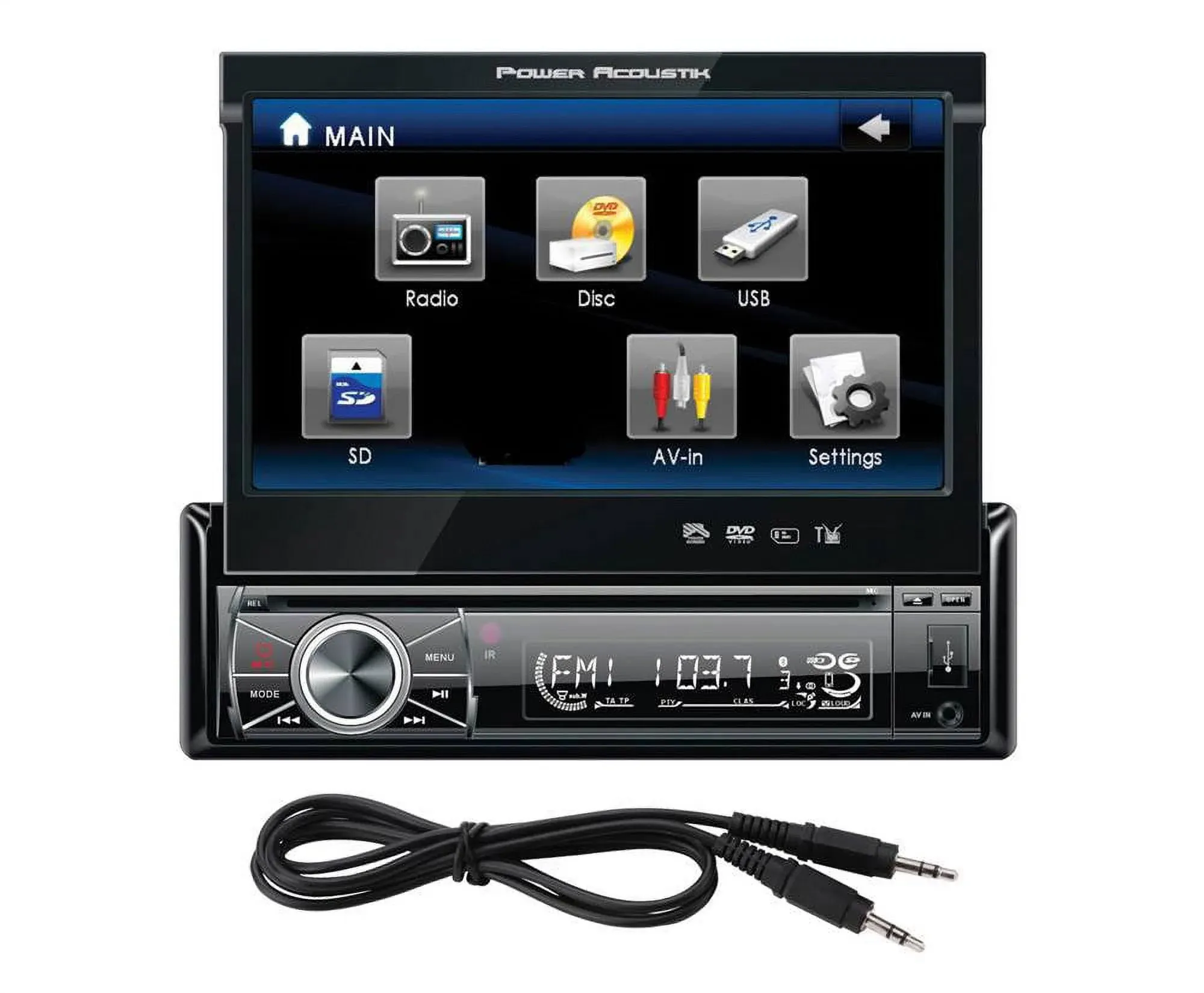 POWER ACOUSTIK PTID-8920B 7&#034; FLIP UP SINGLE DIN CD DVD CAR STEREO BLUETOOTH USB