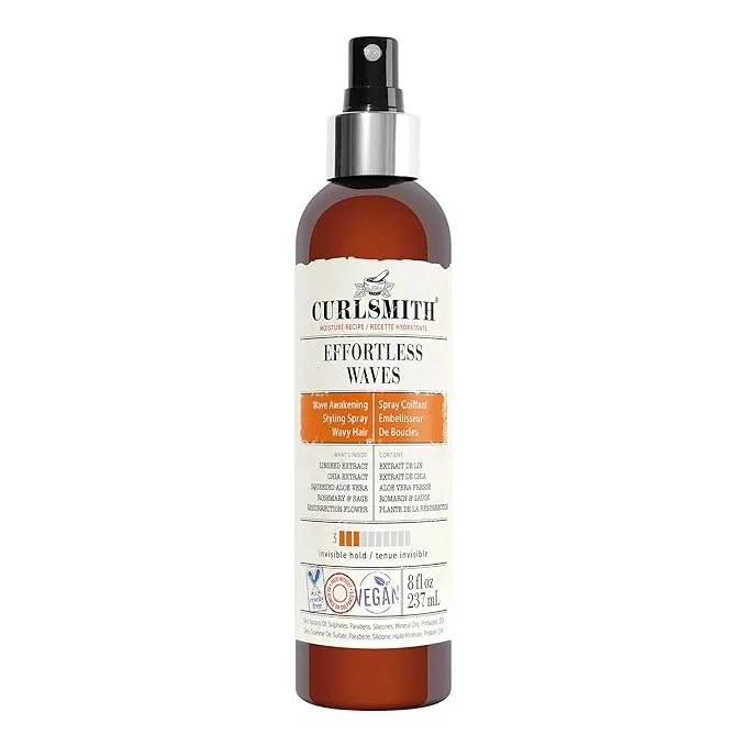 CURLSMITH - Effortless Waves Styling Spray, Lightweight and Moisturising, Reduce Frizz, Natural Look, For Wavy and Curly Hair, Vegan (237ml/8 fl oz) 