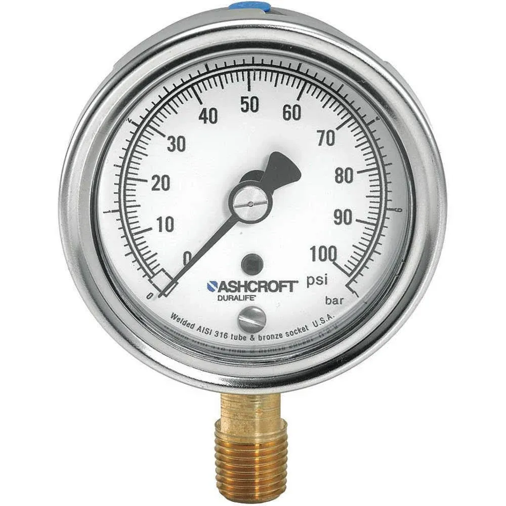 Pressure Gauge, 0 to 300 psi, 1/4 in MNPT, Stainless Steel, Silver