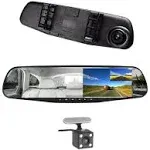 Car DVR Rear View Mirror Video Recroder 4.3&#034; inch Back Up Car Camera Dual Lens 