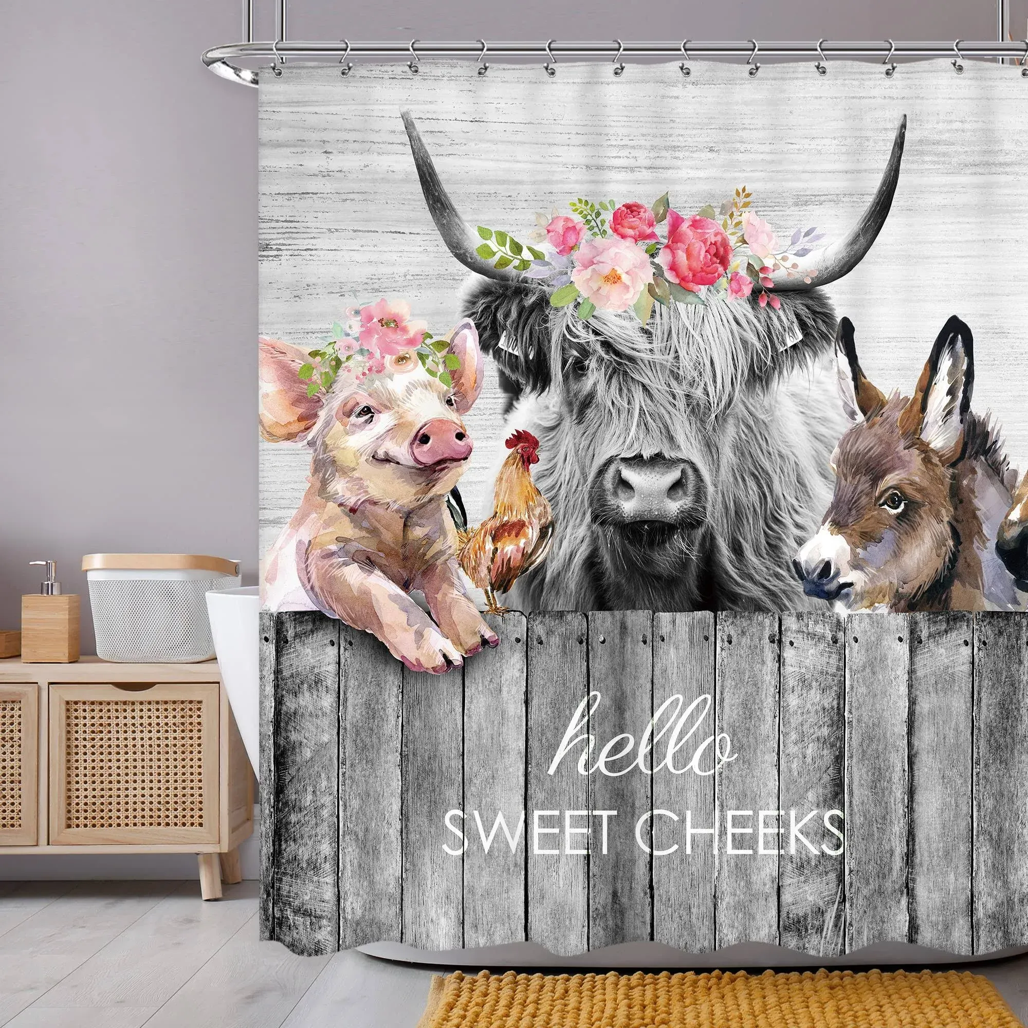 Newsely Highland Cow Farm Animals Shower Curtains for The Bathroom, Cute Cow ...