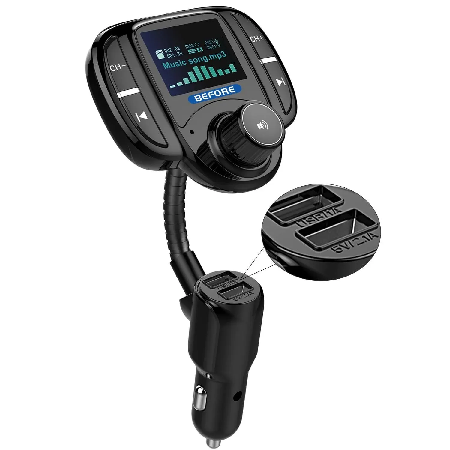 Bluetooth FM Transmitter (Upgraded Version),Wirel<wbr/>ess Radio Adapter Car Kit W 1.4