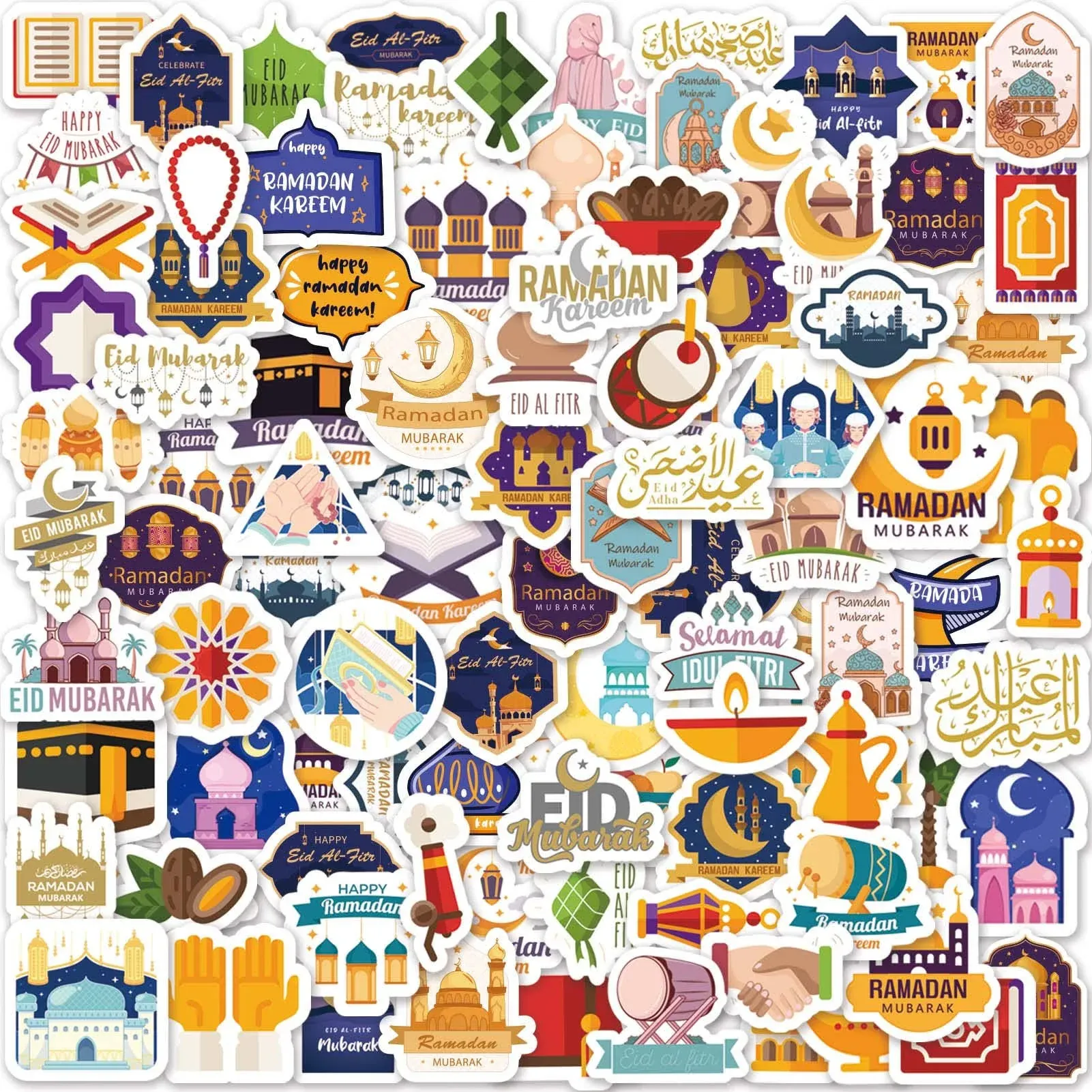 DoneJPee 100 Pcs Ramadan and Eid Stickers, Ramadan Mubarak Eid Mubarak Stickers ...