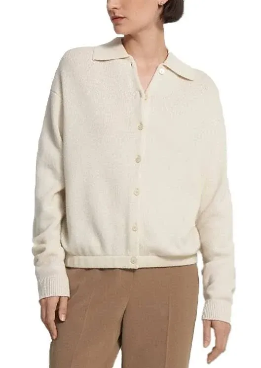 Theory L96207 Womens Ivory Wool &amp; Cashmere Crop Polo Cardigan Size P