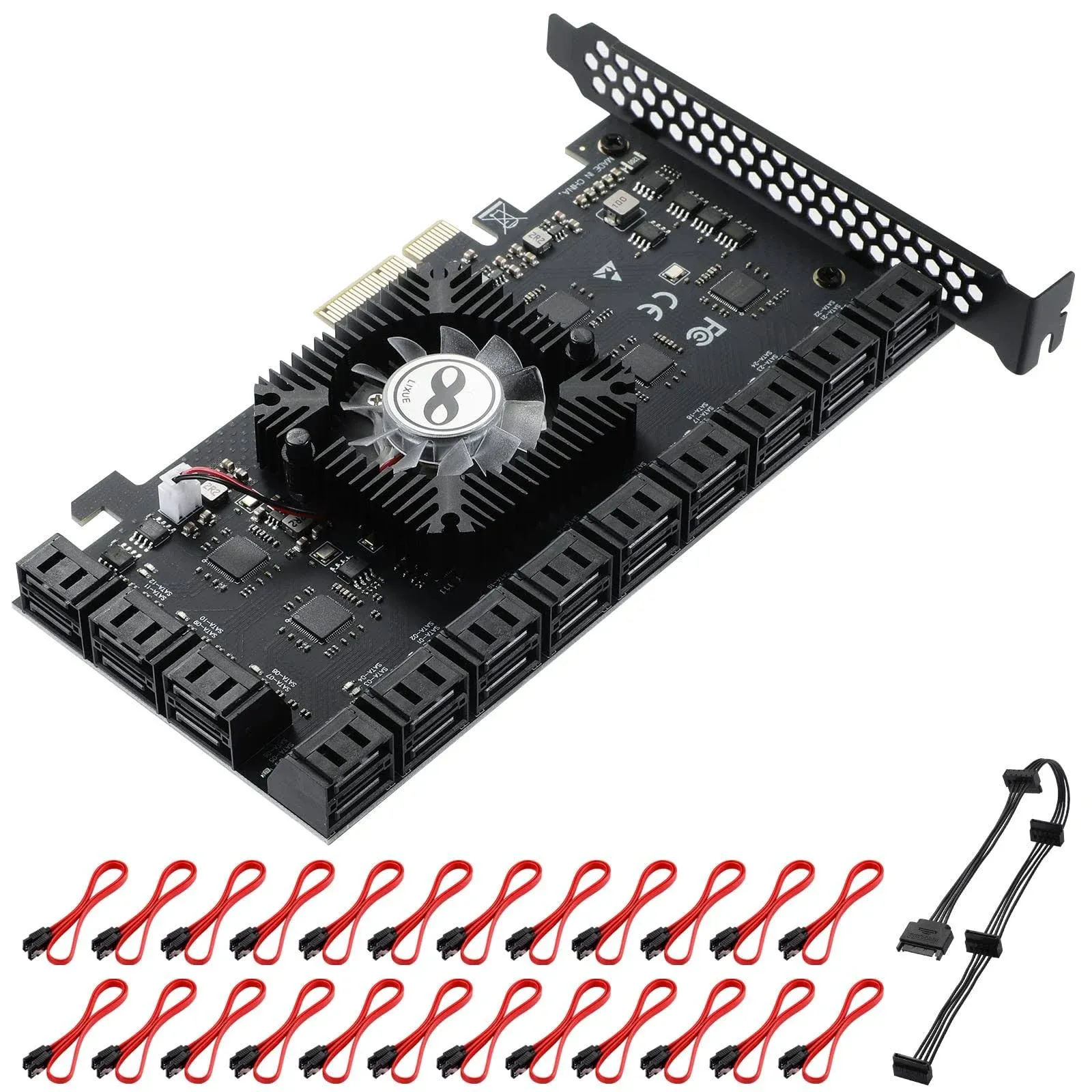 MZHOU PCIe SATA Card 24 Port, 6Gbps SATA 3.0 PCIe Card，Su<wbr/>pport 24 SATA 4X