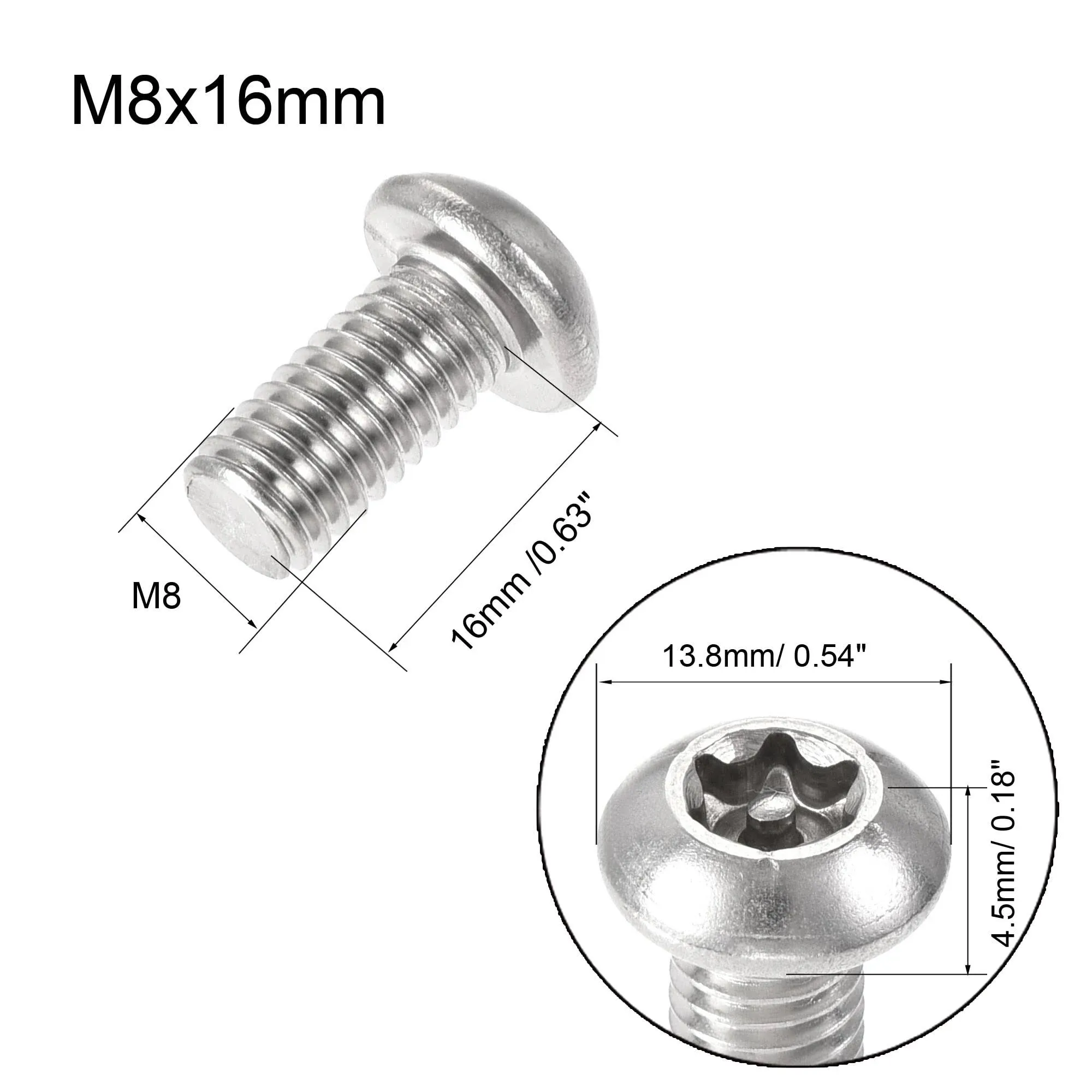 M8x16mm Torx Machine Screw 20pcs Pan Head Screws W T40 L-Type Wrench - Silver