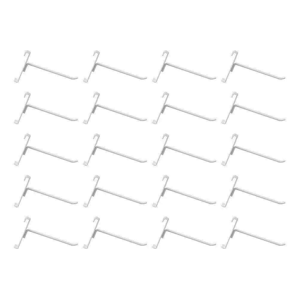 20 Pc GLOSS WHITE 6&#034; Long Gridwall Hooks Grid Panel Display Wire Metal Hanger