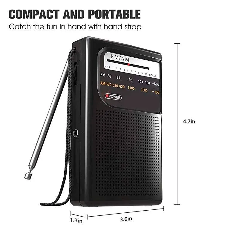 Mini Portable AM FM Compact Radio Speaker Transistor Radio Pocket Radio BLACK