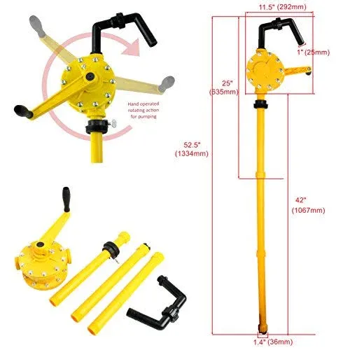 Amarine Made Barrel Pump Plastic Polypropylene Hand Rotary Transfer Drum Pump 300cc(300ml), 70 times/min