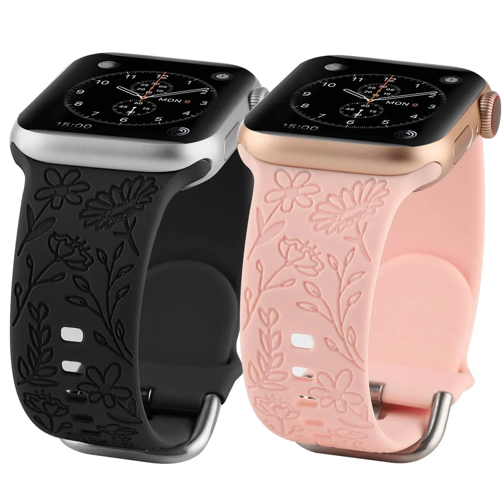 2 Pack Flower Engraved Sport Strap Compatible with Apple Watch Bands 38mm 40mm ...