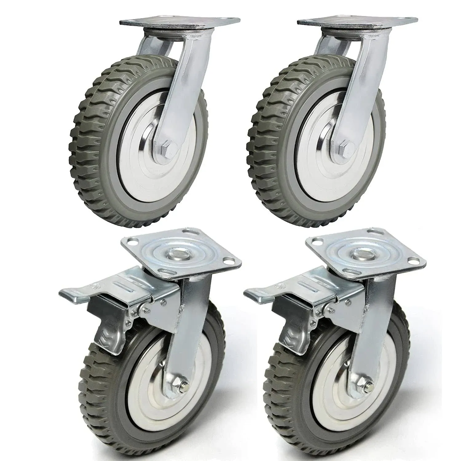 8 Inch Caster Wheels Heavy Duty Polyurethane Offroad Casters Set of 4 Swivel Pla