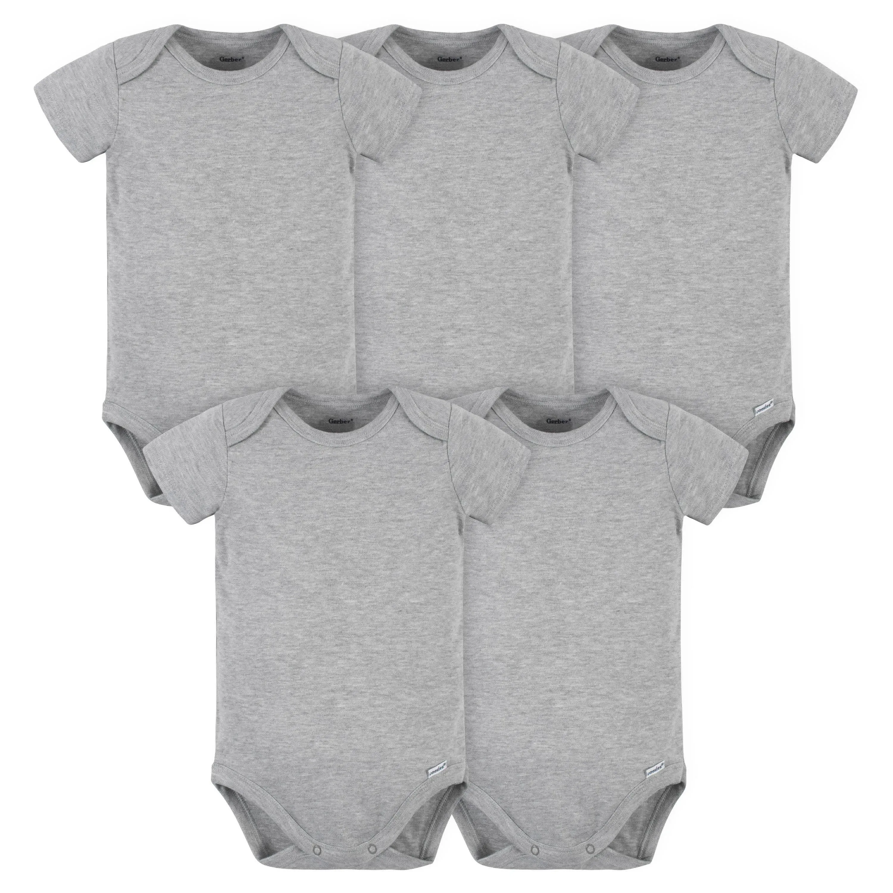 Gerber 5-Pack Baby Heather Grey Premium Short Sleeve Onesies Bodysuits - 0-3mo