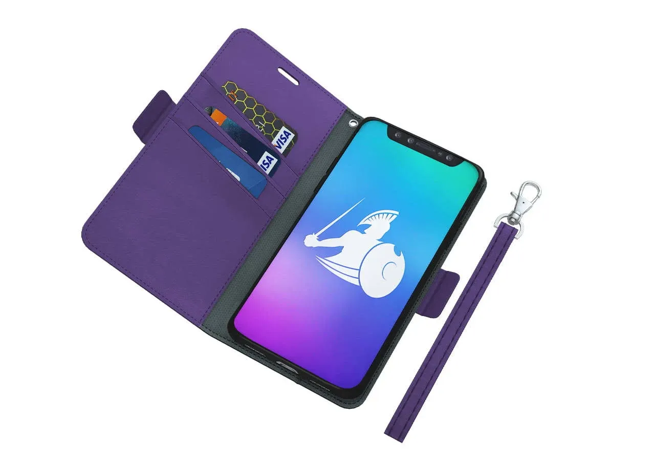 DefenderShield iPhone 15 Pro Case - Detachable Wallet Case with Magnetic Closure Purple